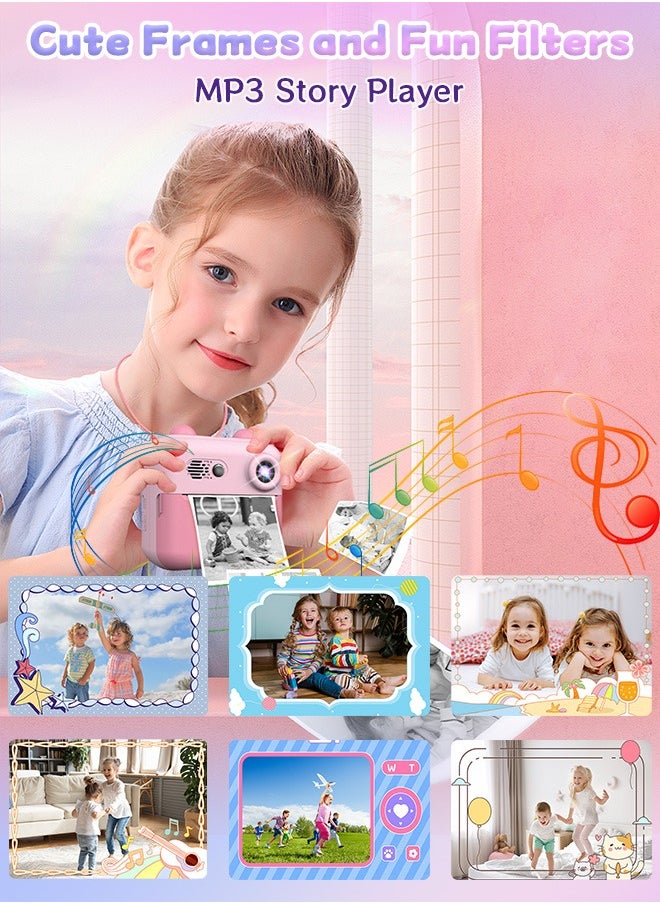 Kids Camera Instant Print,Toddler Portable Travel Film Camera Toy,Printing 720P HD Selfie Digital Photography Camera and Video Recorder with 3 Roll No-Ink Print Paper,Built-in 1300mAh Battery,2.4"IPS LCD Screen,32G SD Card,Mini Children's DIY Camera,Birthday Festival Gifts for Boys/Girls Age 3-12 Years Old