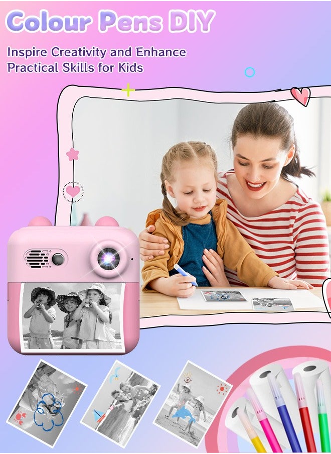Kids Camera Instant Print,Toddler Portable Travel Film Camera Toy,Printing 720P HD Selfie Digital Photography Camera and Video Recorder with 3 Roll No-Ink Print Paper,Built-in 1300mAh Battery,2.4"IPS LCD Screen,32G SD Card,Mini Children's DIY Camera,Birthday Festival Gifts for Boys/Girls Age 3-12 Years Old