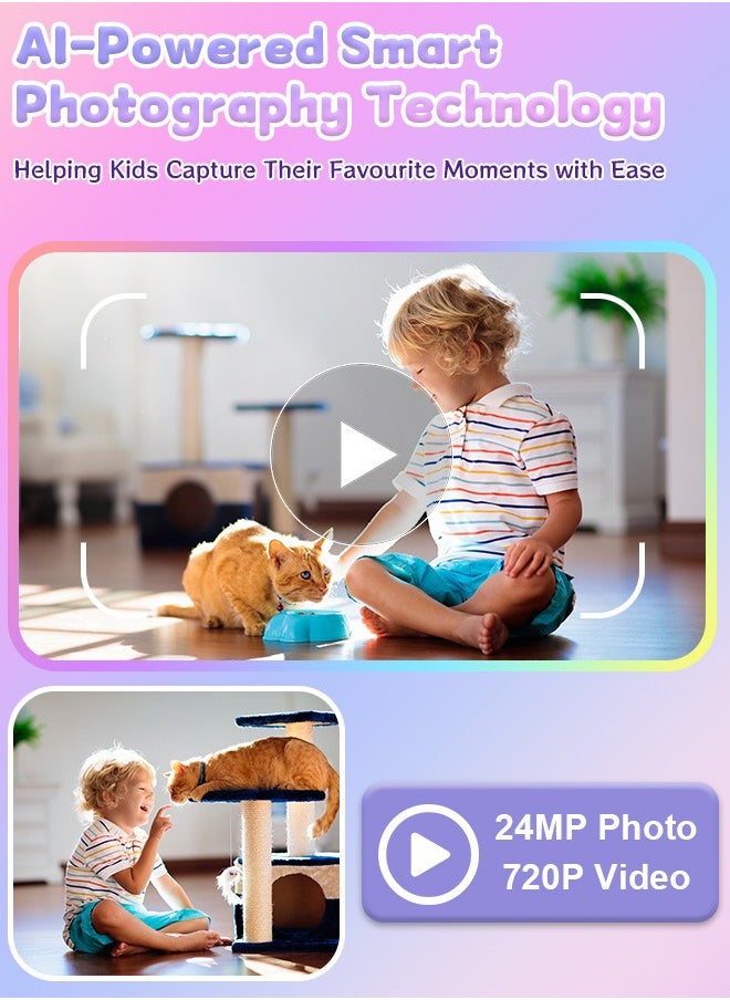Kids Camera Instant Print,Toddler Portable Travel Film Camera Toy,Printing 720P HD Selfie Digital Photography Camera and Video Recorder with 3 Roll No-Ink Print Paper,Built-in 1300mAh Battery,2.4"IPS LCD Screen,32G SD Card,Mini Children's DIY Camera,Birthday Festival Gifts for Boys/Girls Age 3-12 Years Old