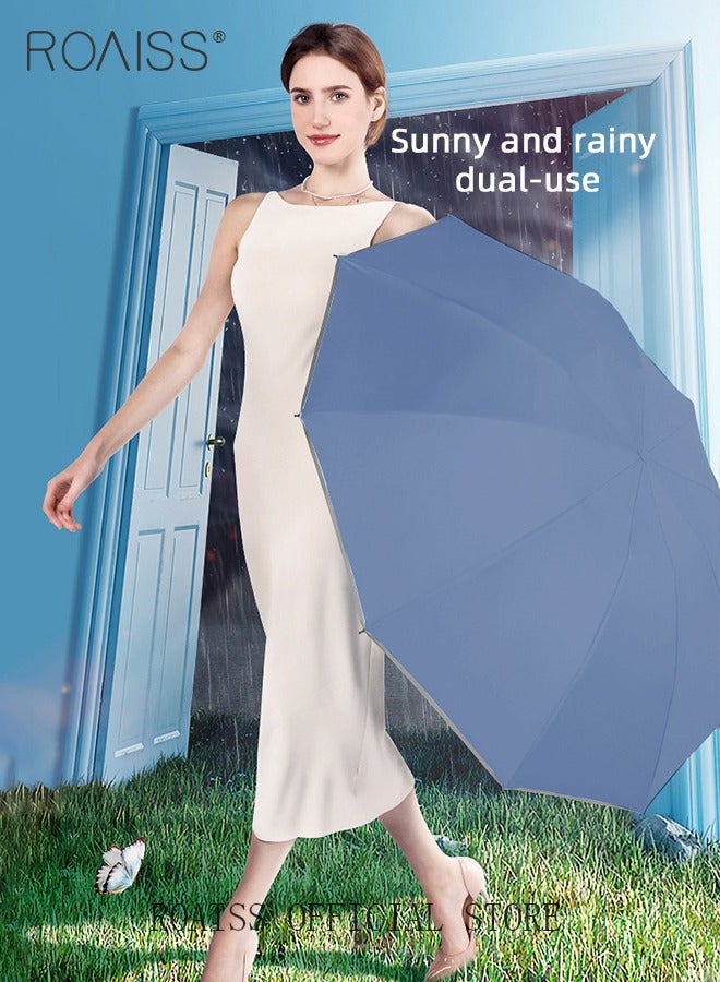 roaiss 20-Rib Fully Automatic Reverse Umbrella Rain or Shine Multifunctional Umbrella Sun Protection Uv Protection Upf40 Thickened Folding Umbrella Compact Travel Umbrella Blue - Image 2