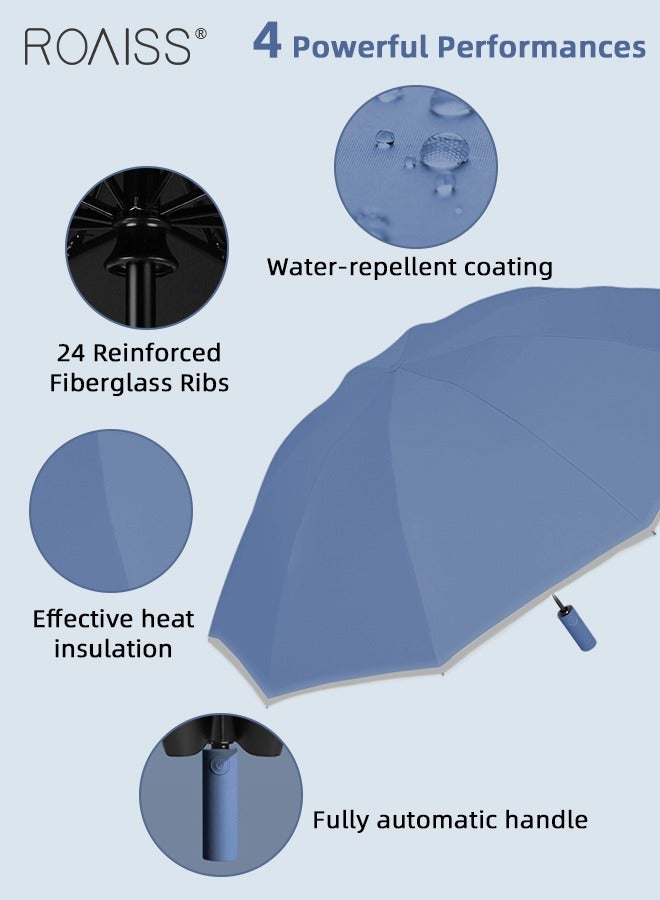 roaiss 20-Rib Fully Automatic Reverse Umbrella Rain or Shine Multifunctional Umbrella Sun Protection Uv Protection Upf40 Thickened Folding Umbrella Compact Travel Umbrella Blue - Image 3