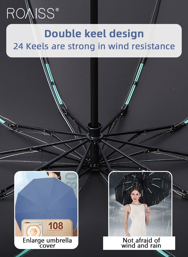 roaiss 20-Rib Fully Automatic Reverse Umbrella Rain or Shine Multifunctional Umbrella Sun Protection Uv Protection Upf40 Thickened Folding Umbrella Compact Travel Umbrella Blue - Image 4