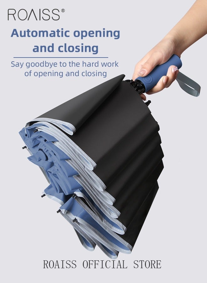 roaiss 20-Rib Fully Automatic Reverse Umbrella Rain or Shine Multifunctional Umbrella Sun Protection Uv Protection Upf40 Thickened Folding Umbrella Compact Travel Umbrella Blue - Image 5