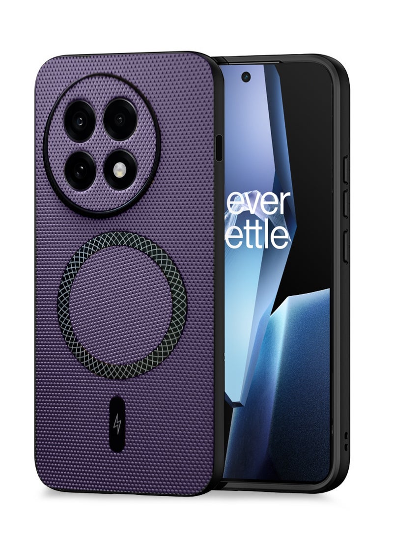 Wtech OnePlus 13R 5G 2025 Support Wireless Charging Magnetic Cover Texture PU Leather  Phone Case Cover  (MCMPMN) - Eggplant Purple