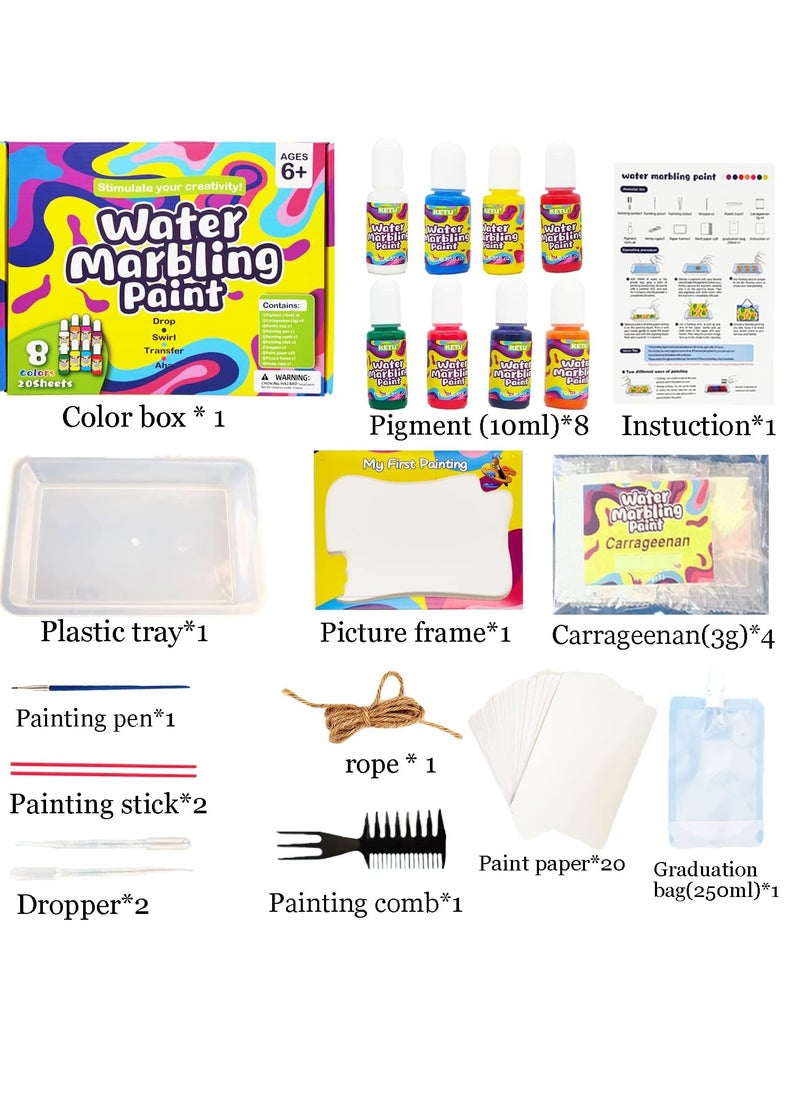 Yoawllty Marbling Paint Art and Crafts Kits for Kids, Girls and Boys Toys, Creative Art Set with 8 Colors(10ml Each), Water Marble Kit Art Painting Set for Ages 6+  - Image 2