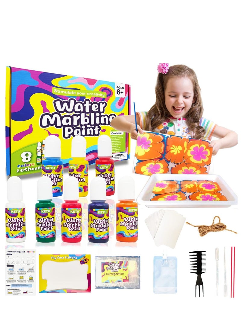 Yoawllty Marbling Paint Art and Crafts Kits for Kids, Girls and Boys Toys, Creative Art Set with 8 Colors(10ml Each), Water Marble Kit Art Painting Set for Ages 6+  - Image 1