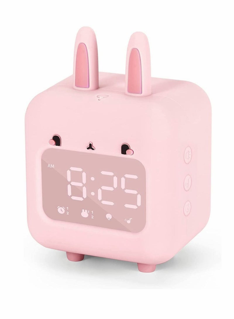 Captaintech Kids Alarm Clock, Digital Night Light Sound Activated Chime White Noise Customizable Ringtones Cute Bunny Alarm Clock with USB - Image 1