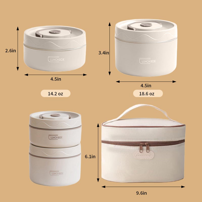 Zbzoalp 4 Pcs Portable Insulated Food Lunch Container Set with Insulation Bag, Round Bento Lunch Box, Microwace Safe with Scald Handle, 4 Separate Stackable Lunch Container for Adult Kids Men Women - Image 2