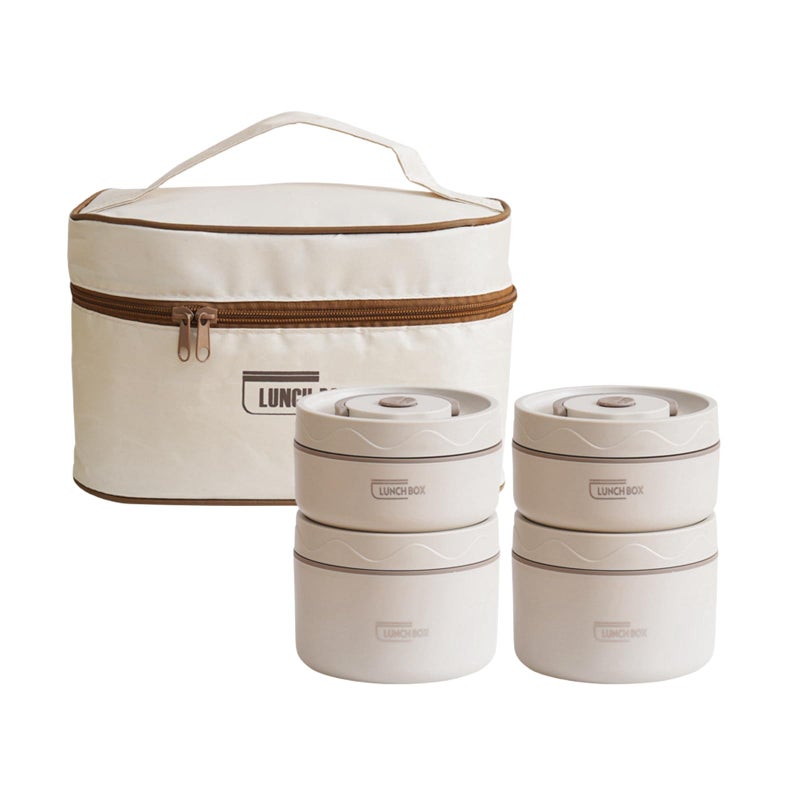 Zbzoalp 4 Pcs Portable Insulated Food Lunch Container Set with Insulation Bag, Round Bento Lunch Box, Microwace Safe with Scald Handle, 4 Separate Stackable Lunch Container for Adult Kids Men Women - Image 1