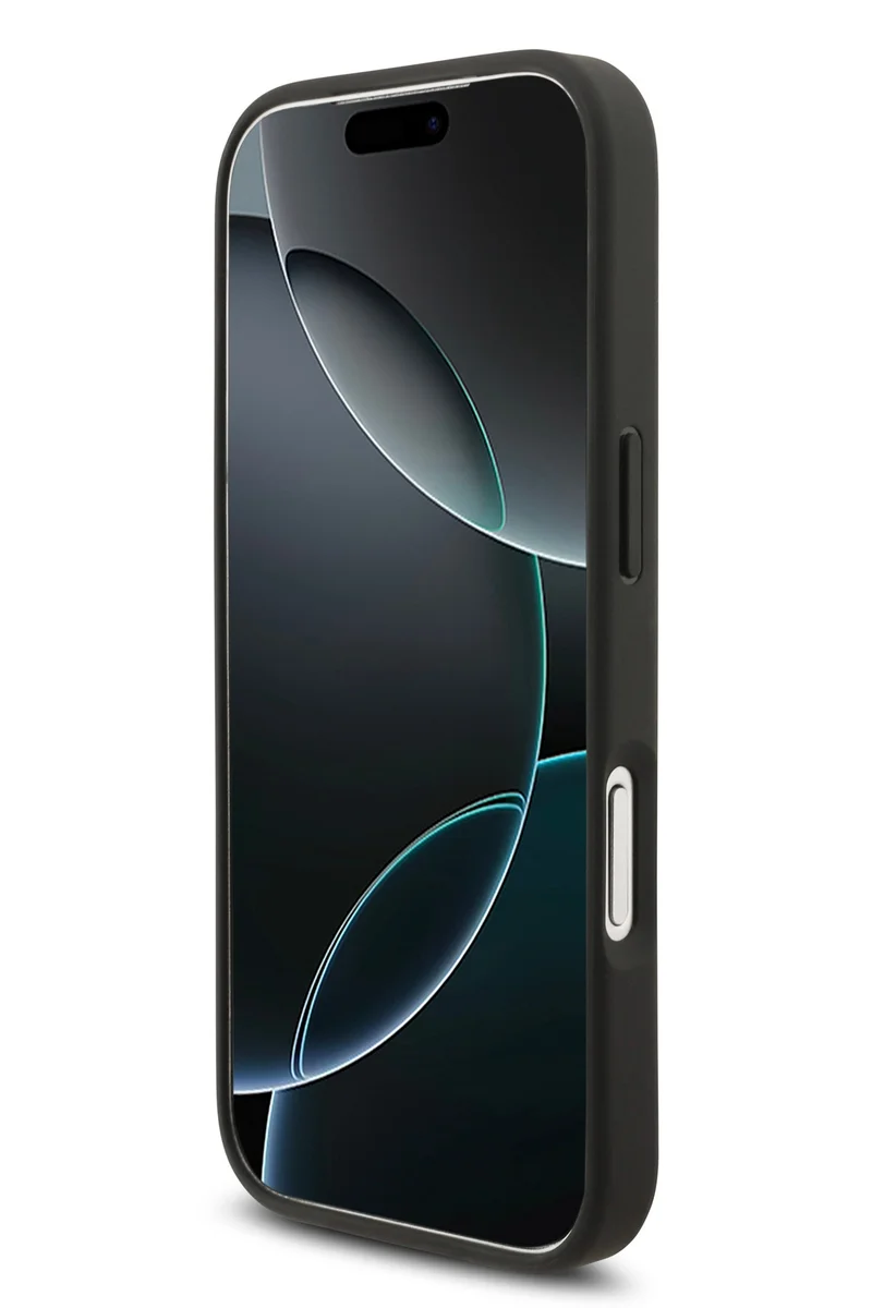 كارل لاغرفيلد غطاء iPhone 17 Pro Max / جراب Lagerfeld كامل من جلد سافيانو مع دبابيس رأس Karl & Choupette - أسود