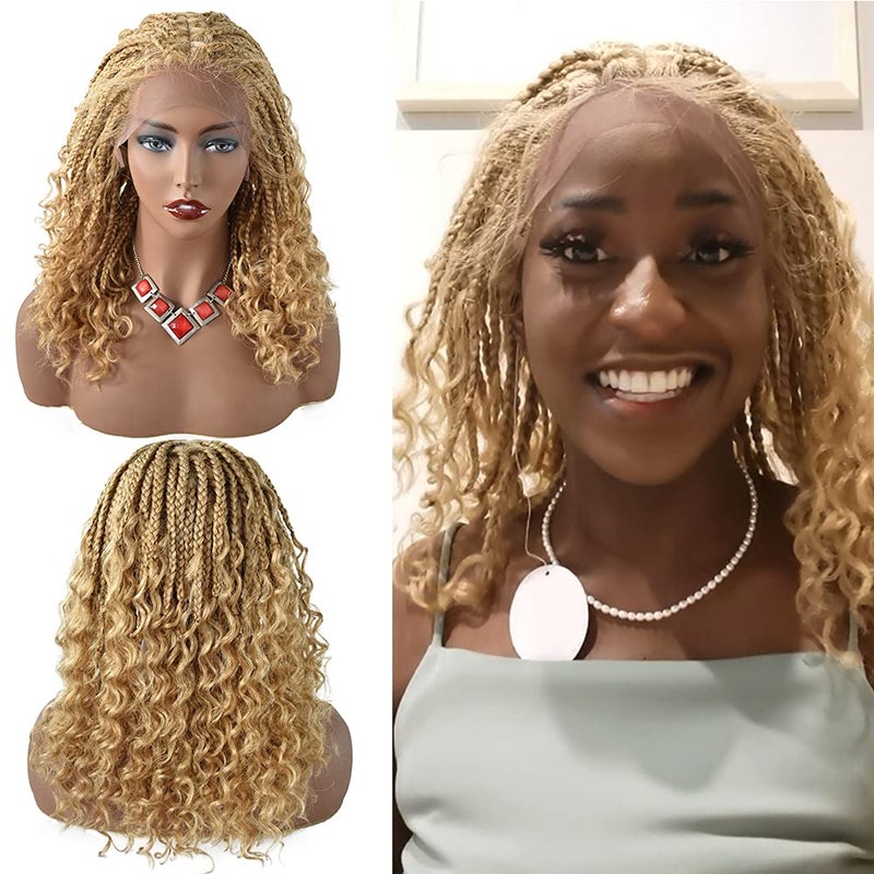 Generic Premium Quality Box Braided Wigs 125X475 Swiss Lace Front with Baby Hair Natural Looking Synthetic 18 Light Weight Hair Hand Tied Wigs for Black Lady 27613M Blonde 