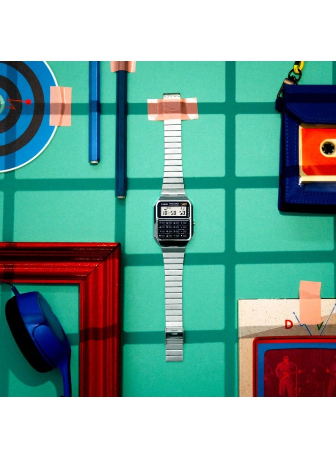 كاسيو ساعة كاسيو CA-500WE-1ADF رقمية للجنسين، مقاومة للماء، حاسبة 8 أرقام، ستوب ووتش، منبّه يومي – فضّي/أسود - Image 5