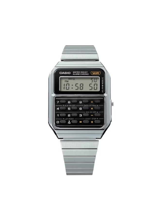 كاسيو ساعة كاسيو CA-500WE-1ADF رقمية للجنسين، مقاومة للماء، حاسبة 8 أرقام، ستوب ووتش، منبّه يومي – فضّي/أسود - Image 2
