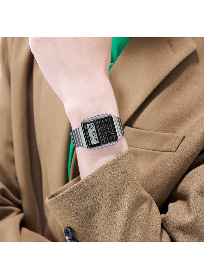 كاسيو ساعة كاسيو CA-500WE-1ADF رقمية للجنسين، مقاومة للماء، حاسبة 8 أرقام، ستوب ووتش، منبّه يومي – فضّي/أسود - Image 4