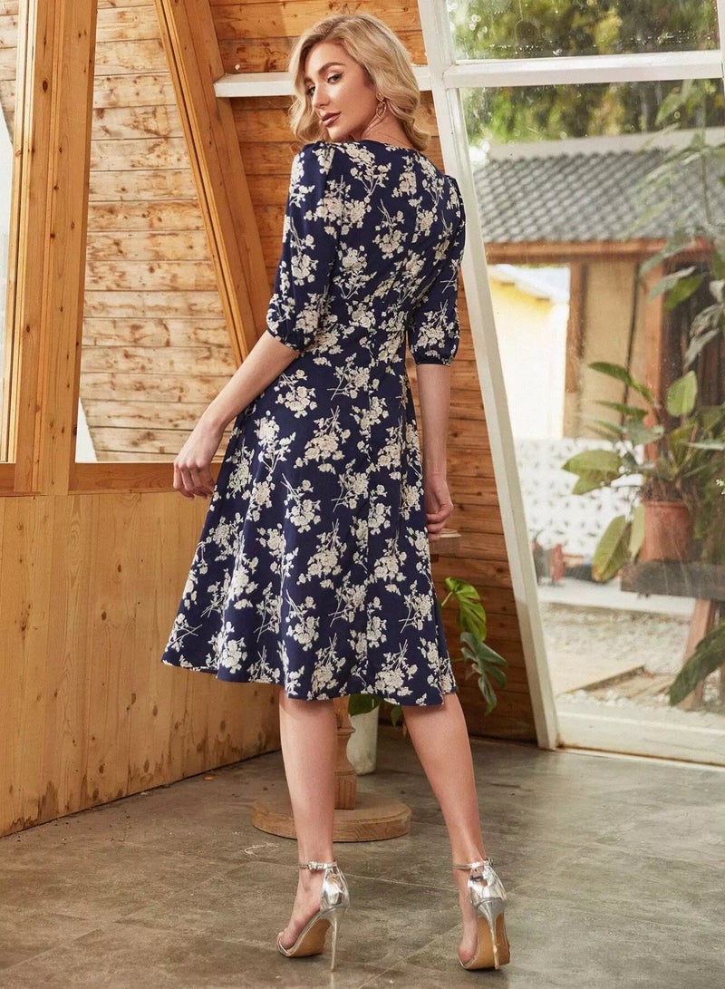 Allover Floral High Waist Midi Dress  - Image 2