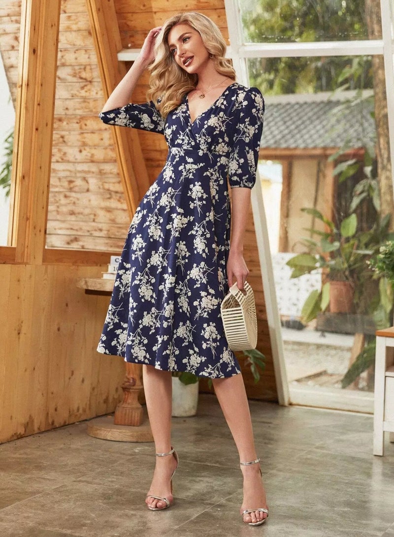 Allover Floral High Waist Midi Dress  - Image 3