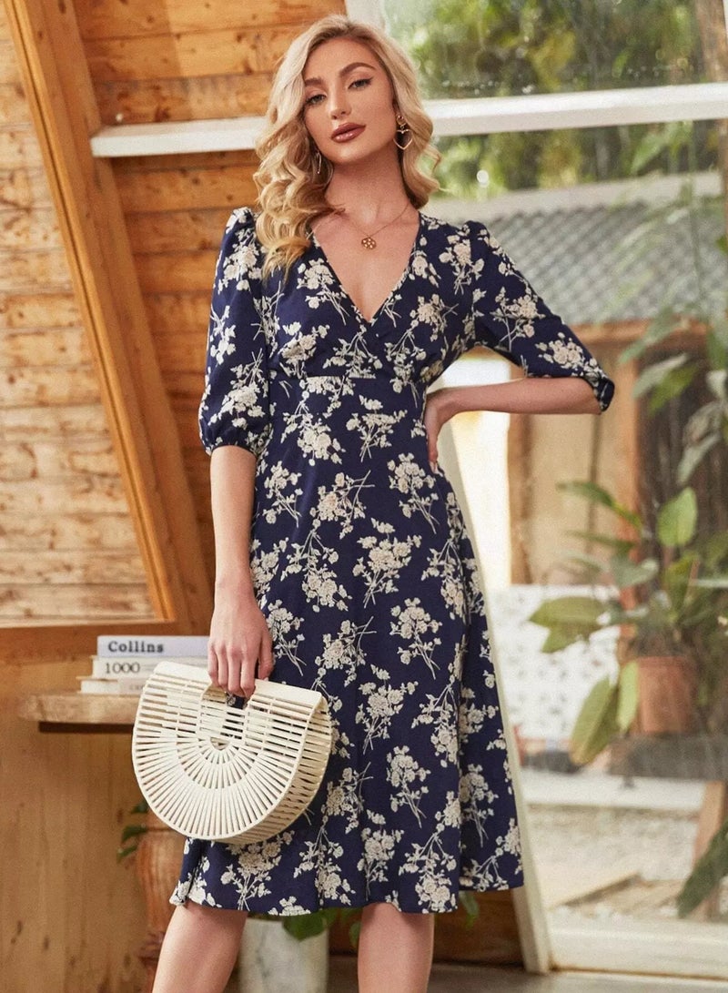 Allover Floral High Waist Midi Dress  - Image 1