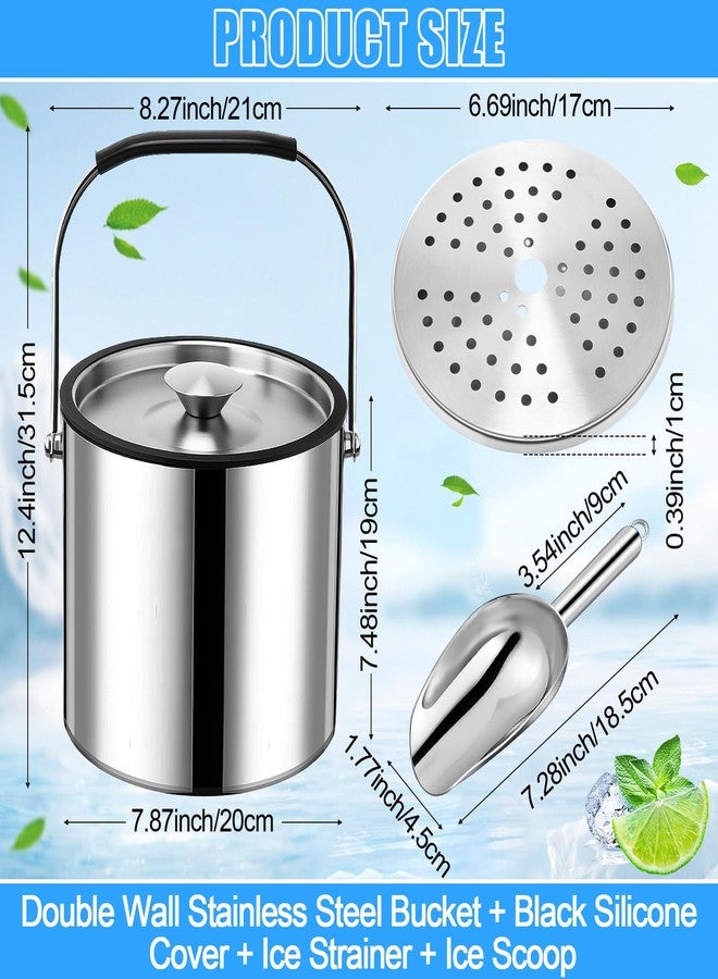ميكو دلو ثلج ميكو سعة 4 لترات معزول بجدار مزدوج من الفولاذ المقاوم للصدأ مع غطاء ومغرفة ومصفاة ومقبض، دلو ثلج كبير للنبيذ بغطاء مطور يحافظ على الثلج مجمداً لفترة أطول لحفلات الكوكتيل (فضي) - Image 2