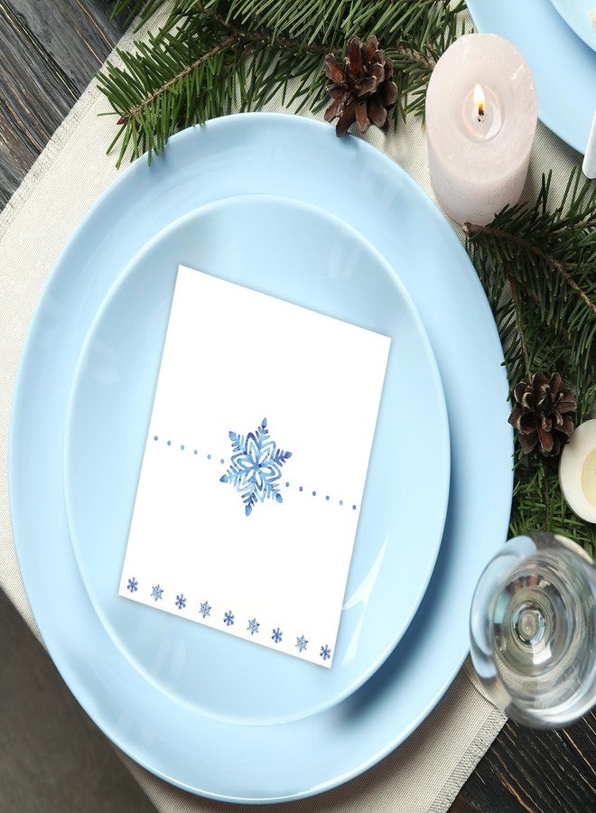 Whaline 100Pcs Christmas Place Cards 2 x 3.5 Inch Watercolor Blue Snowflake Tented Cards Table Name Sign for Xmas Winter Party Banquet Reception Table Setting Supplies - Image 5