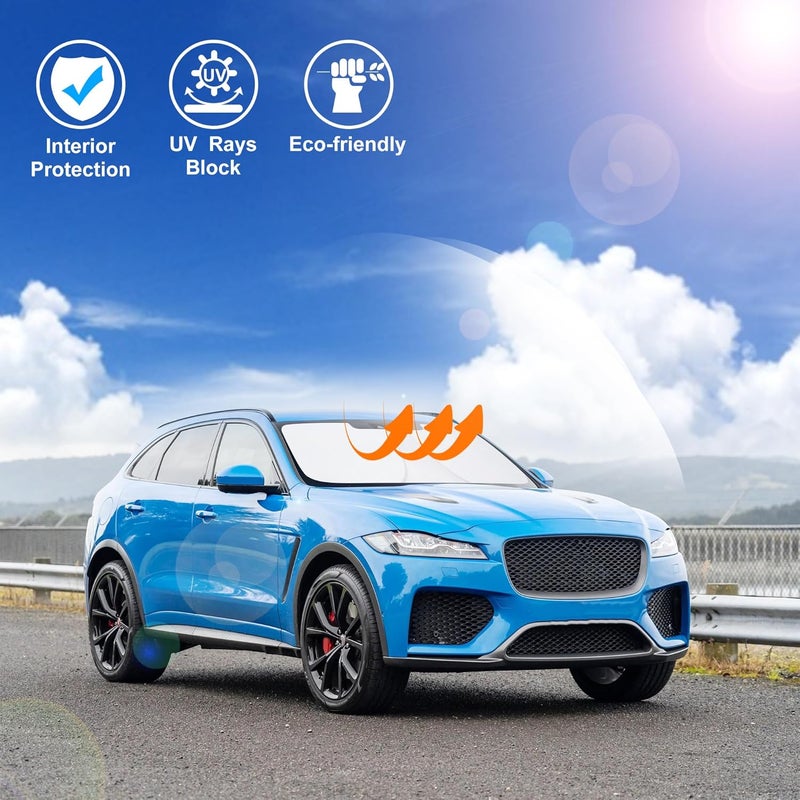 واقي شمسي للزجاج الأمامي مصمم خصيصًا لسيارات جاكوار F-Pace F Pace موديلات 2016-2024 2025، إكسسوارات قابلة للطي، حاجب شمس، يحمي السيارة من أشعة الشمس وأضرار الحرارة، ويحافظ على برودة السيارة. - Image 5