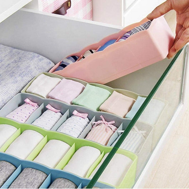 HAPPI Multipurpose Plastic Storage Socks Tray Organizer for Wardrobe Drawer Undergarment Cosmetic Makeup Dressing Rack Pack of 4 - Image 3