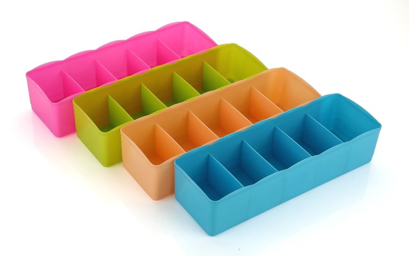 HAPPI Multipurpose Plastic Storage Socks Tray Organizer for Wardrobe Drawer Undergarment Cosmetic Makeup Dressing Rack Pack of 4 - Image 1