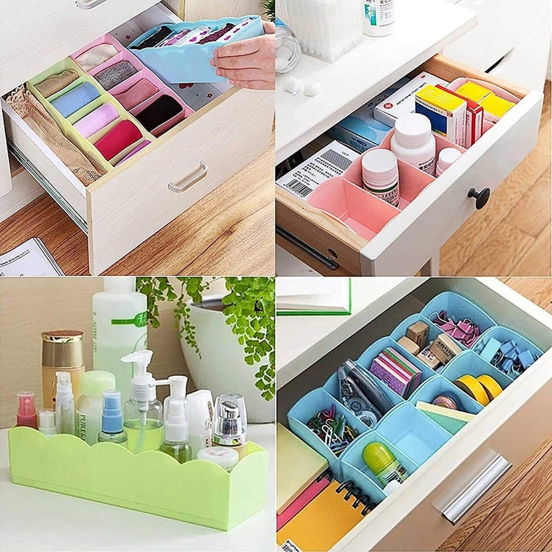 HAPPI Multipurpose Plastic Storage Socks Tray Organizer for Wardrobe Drawer Undergarment Cosmetic Makeup Dressing Rack Pack of 4 - Image 4