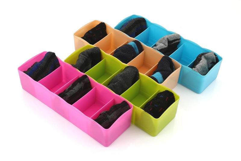 HAPPI Multipurpose Plastic Storage Socks Tray Organizer for Wardrobe Drawer Undergarment Cosmetic Makeup Dressing Rack Pack of 4 - Image 2