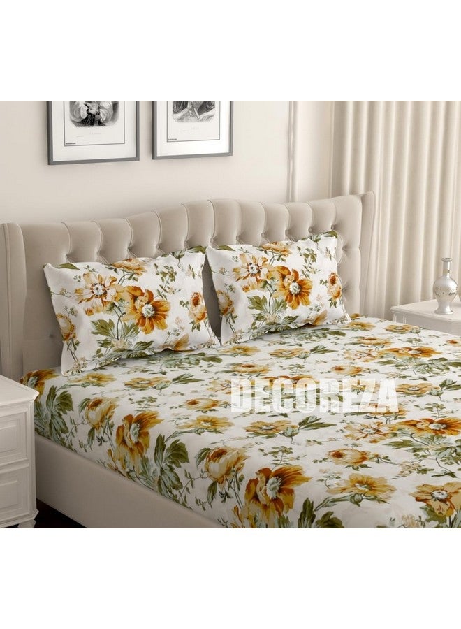 DECOREZA 300TC All Around Cotton Elastic Fitted Bedsheets King Size, Premium King Size Bedsheet with Elastic Soft Fitted Bedsheets for Double Bed with 2 Pillow Covers, Size 78" x 72" (Reno Sand) - Image 2