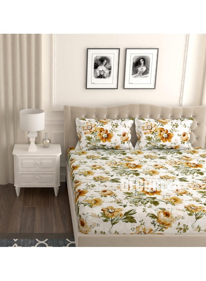 DECOREZA 300TC All Around Cotton Elastic Fitted Bedsheets King Size, Premium King Size Bedsheet with Elastic Soft Fitted Bedsheets for Double Bed with 2 Pillow Covers, Size 78" x 72" (Reno Sand) - Image 1