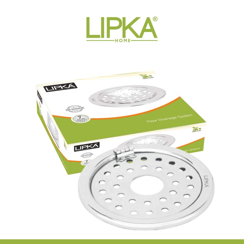LIPKA Eon Round with Plain Jali Floor Drain |Premium Stainless Steel |5 x 5 Inches| with Hinge & Hole| - Image 3
