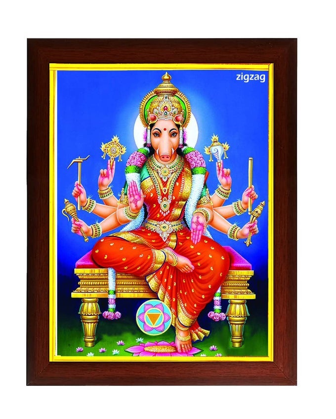 ZIG ZAG VARAHI AMMAN PHOTO FRAME FOR WALL POOJA ROOM SIZE MEDIUM 135X95 INCHES ACRYLIC GLASS BROWN