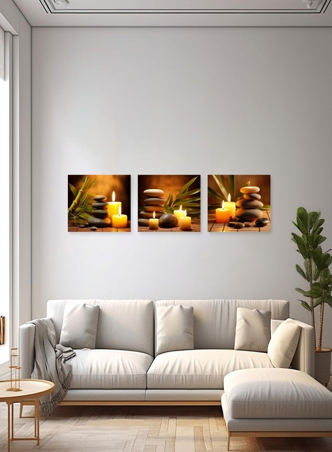 ARTZGX 3 Piece Zen Wall Art Zen Stones Canvas Spa Still Life Picture Print Meditation Candles Painting for Bathroom Decor Frame(Zen Stone - 1, 12x16inchx3P (30x40cmx3P)) - Image 4