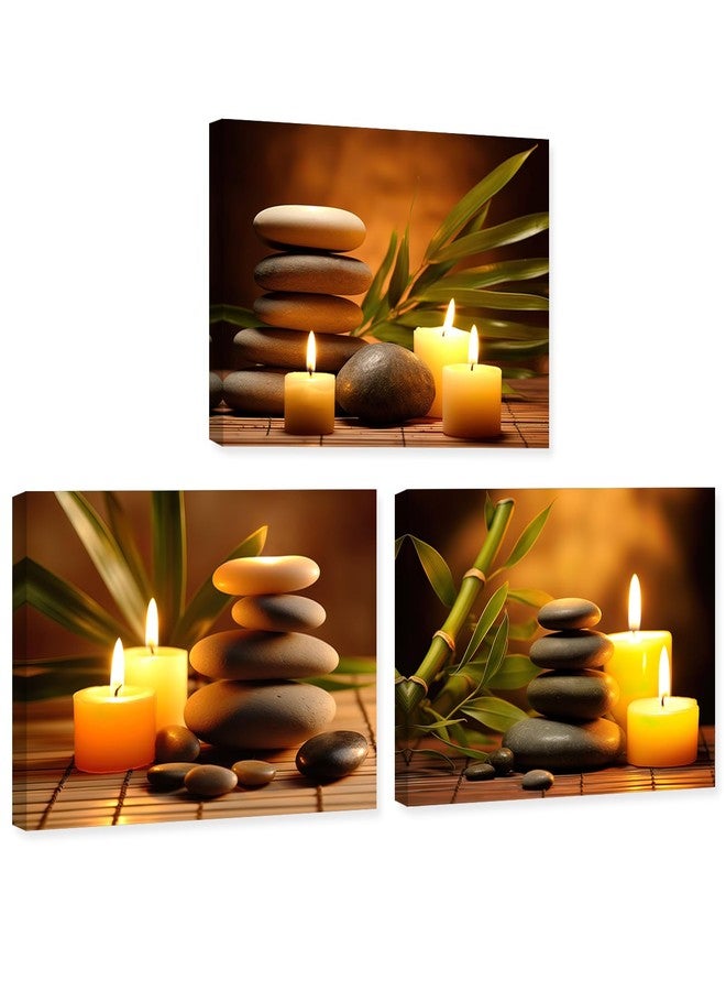 ARTZGX 3 Piece Zen Wall Art Zen Stones Canvas Spa Still Life Picture Print Meditation Candles Painting for Bathroom Decor Frame(Zen Stone - 1, 12x16inchx3P (30x40cmx3P)) - Image 1