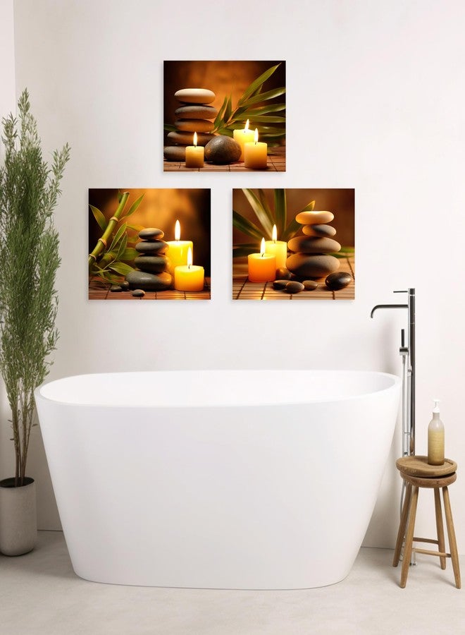 ARTZGX 3 Piece Zen Wall Art Zen Stones Canvas Spa Still Life Picture Print Meditation Candles Painting for Bathroom Decor Frame(Zen Stone - 1, 12x16inchx3P (30x40cmx3P)) - Image 2