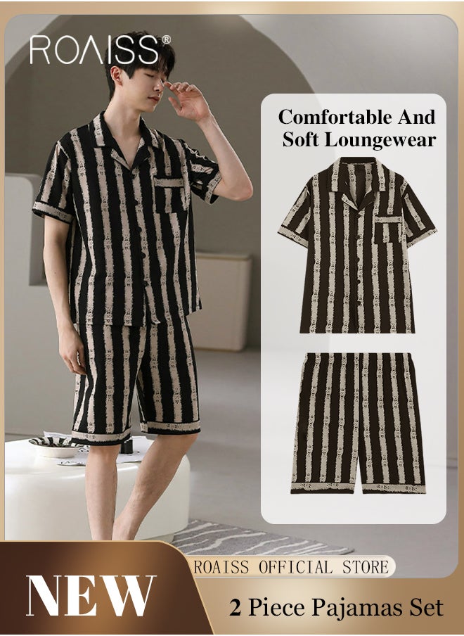 2 Piece Casual Pajamas Set for Men Thin Lapel Collar Satin Short Sleeve Loungewear Involves Top and Shorts Men's Loose Fit Comfy Breathable Sleep Wear Sets with Stripe Print - pzsku/Z85B1C5117D4BF7DFFED8Z/45/_/1723528288/2f2a3705-0985-4cdb-b251-a79fe1b75f22