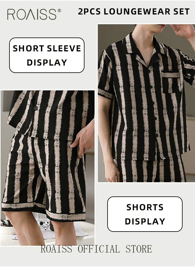 2 Piece Casual Pajamas Set for Men Thin Lapel Collar Satin Short Sleeve Loungewear Involves Top and Shorts Men's Loose Fit Comfy Breathable Sleep Wear Sets with Stripe Print - pzsku/Z85B1C5117D4BF7DFFED8Z/45/_/1723528293/e85efef7-a37d-459f-a5b4-e2bf0da2d8c8