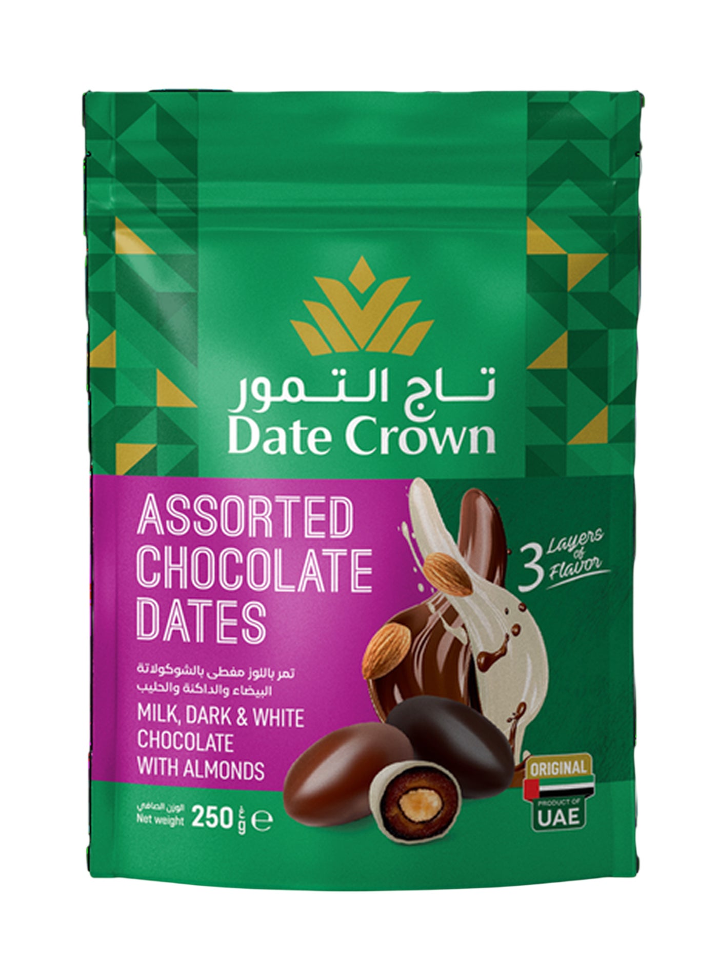 Date Crown Assorted Milk Dark And  White Chocolate Dates With Almonds
