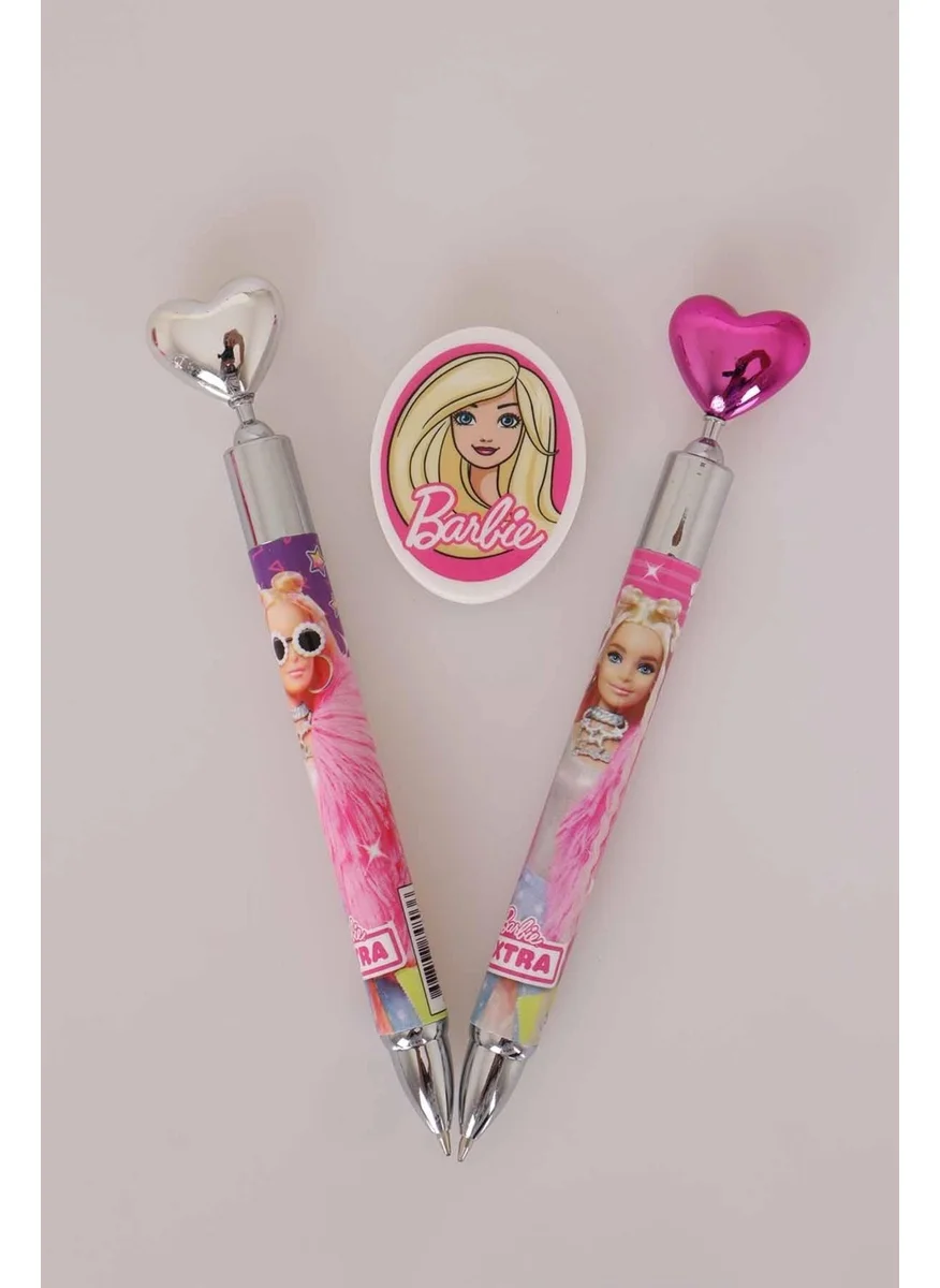 Barbie Licensed Heart Head Versatile Tip Pen 0.7 mm and Oval Eraser Set of 2