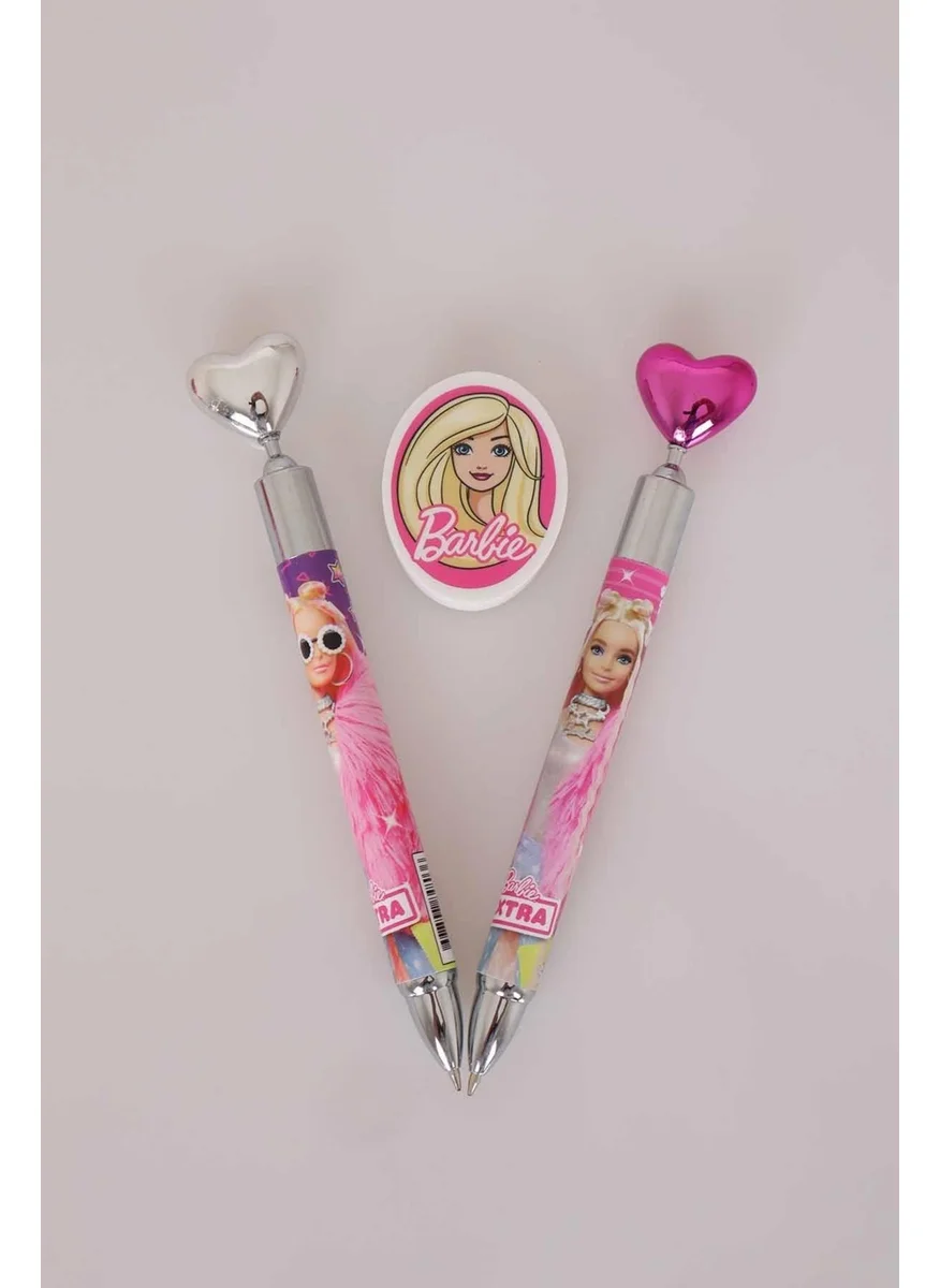 Barbie Licensed Heart Head Versatile Tip Pen 0.7 mm and Oval Eraser Set of 2