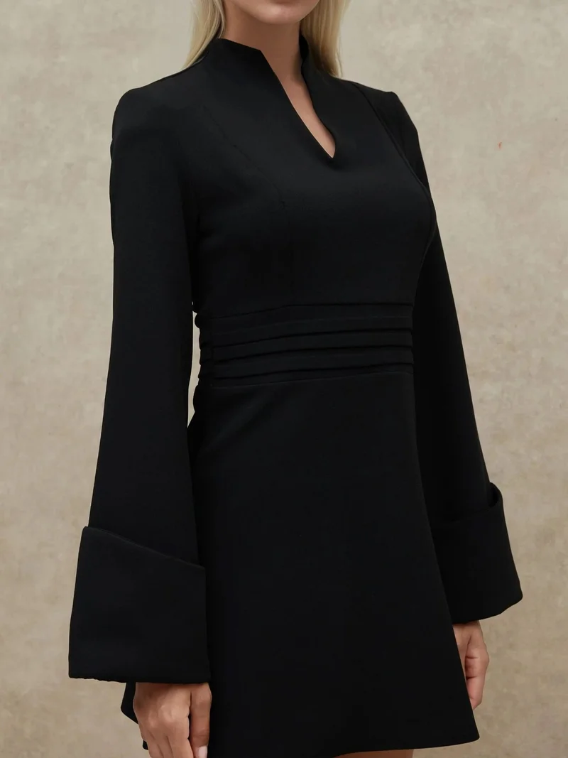 HICCUP Elegant V-Neck Long Sleeve Mini Dress