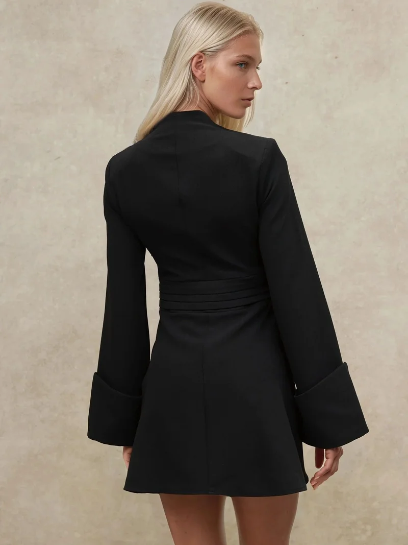 HICCUP Elegant V-Neck Long Sleeve Mini Dress