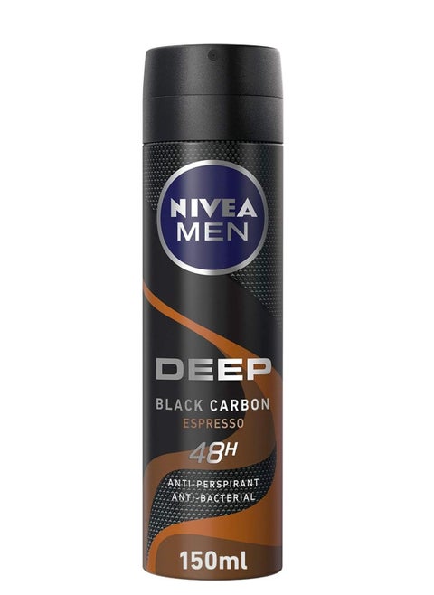 Nivea Antiperspirant Spray For  Men Deep Black Carbon Espresso Scent 150 Ml