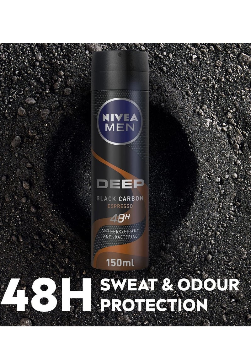 Nivea Antiperspirant Spray For  Men Deep Black Carbon Espresso Scent 150 Ml