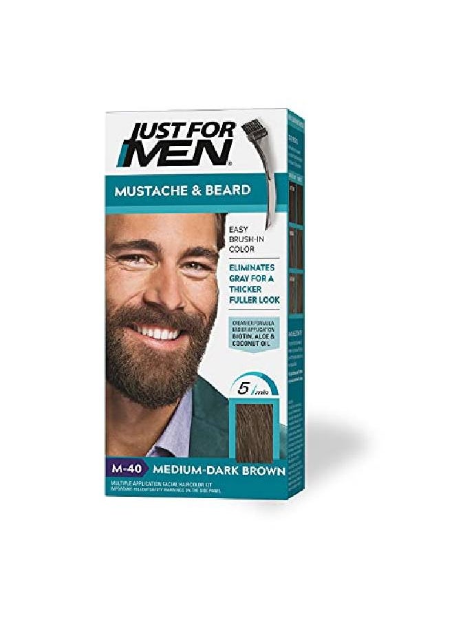Just For Men صبغة الشارب واللحية للشعر الرمادي مع فرشاة متضمنة لسهولة الاستخدام مع البيوتين والصبار وزيت جوز الهند لشعر وجه صحي بني غامق متوسط M40  - Image 1
