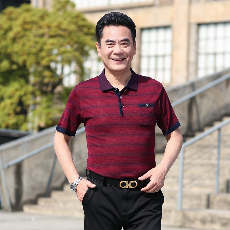 Dad'S Short-Sleeved T-Shirt Middle-Aged And Elderly Men'S Half-Sleeved Summer Clothing Middle-Aged Men'S Ice Silk Top Grandpa Dress X20 - Image 1
