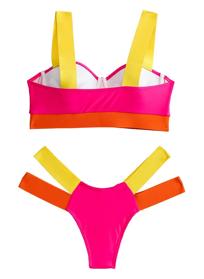 MARGOUN Medium Size Lingerie Set Splicing Bikini Push Up Swimsuit Female Swimwear Women Two-piece Bikini set With Bra Cup Bather Bathing Suit Swim Lady Pink /M(bust 87-91/hip 92-96cm)  - Image 4