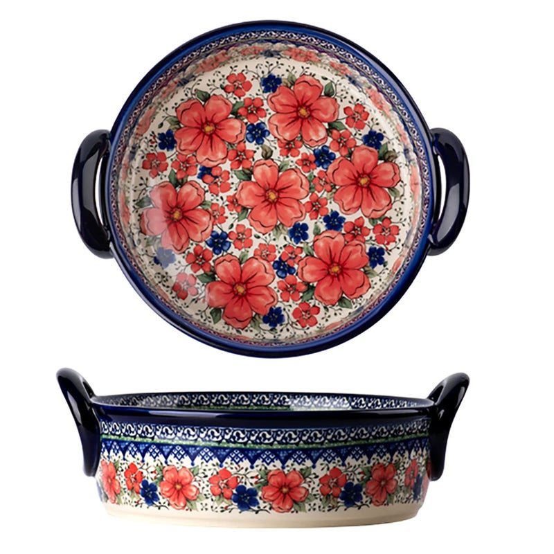 Bicuzat Vintage Style Cherry Blossom Flowers Pottery Bakeware Ceramic Casserole Dish Baking Pan Lasagna Pans Baking Dish with Handles for Oven to Table1 PCS 32 oz