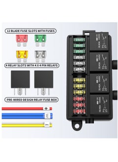Generic 12 Volt Fuse Relay Box Pre-Wired Fuse and Relay Box with 4 Relays and 12 Way ATC/ATO Fuses Sealed 12V Relay Fuse Box Block for Auto Car Marine Boat  - Image 2