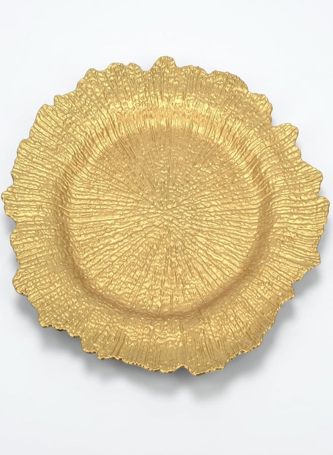 LYHLYA 13 Inch Gold Charger Plates, Round Reef Pattern, Plastic, Set of 12, for Dinner Plates, Wedding Decor, Table Setting (Irregular) - Image 4